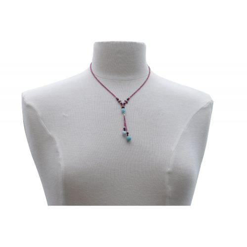 Collier Argent Toi et Moi Perles de Grenat et de Larimar - LES POULETTES BIJOUX - Modalova