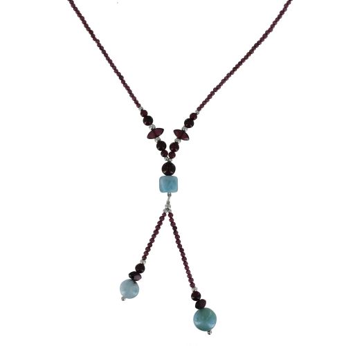 Collier Argent Toi et Moi Perles de Grenat et de Larimar - LES POULETTES BIJOUX - Modalova