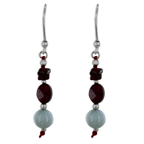 Boucles d'Oreilles Argent Carré et Ovale de Grenat et Perles - LES POULETTES BIJOUX - Modalova