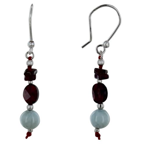 Boucles d'Oreilles Argent Carré et Ovale de Grenat et Perles - LES POULETTES BIJOUX - Modalova