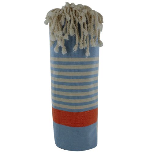 BIJOUX - Fouta Drap Plage et Hammam Coton Couleur Ciel Rayé Blanc - LES POULETTES - Modalova