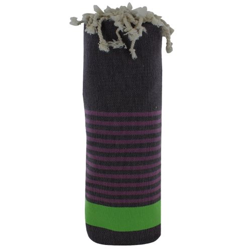 BIJOUX - Fouta Drap Plage et Hammam Coton Couleur Prune Rayé et - LES POULETTES - Modalova