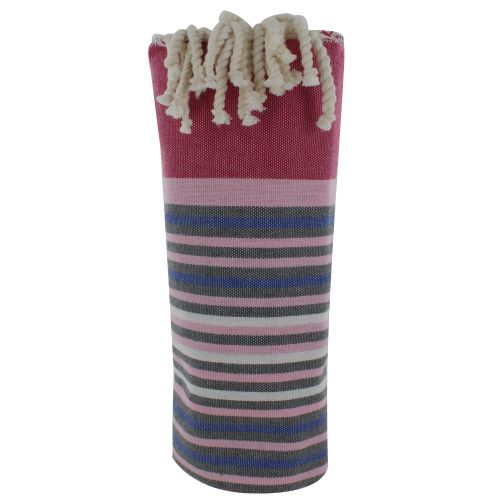 BIJOUX - V Fouta Drap Plage et Hammam Coton Fuchsia Rayé Rose Gris Ble - LES POULETTES - Modalova