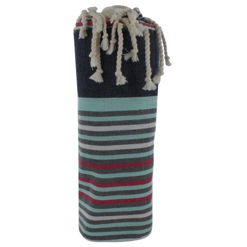 BIJOUX - V Fouta Drap Plage et Hammam Coton Marine Rayé Turquoise - LES POULETTES - Modalova