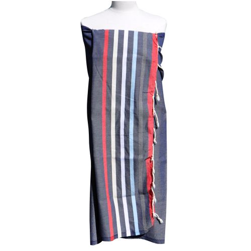 BIJOUX - V Fouta Drap Plage et Hammam Coton Marine Rayé Rouge Gri - LES POULETTES - Modalova