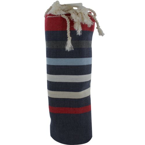 BIJOUX - V Fouta Drap Plage et Hammam Coton Marine Rayé Rouge Gri - LES POULETTES - Modalova