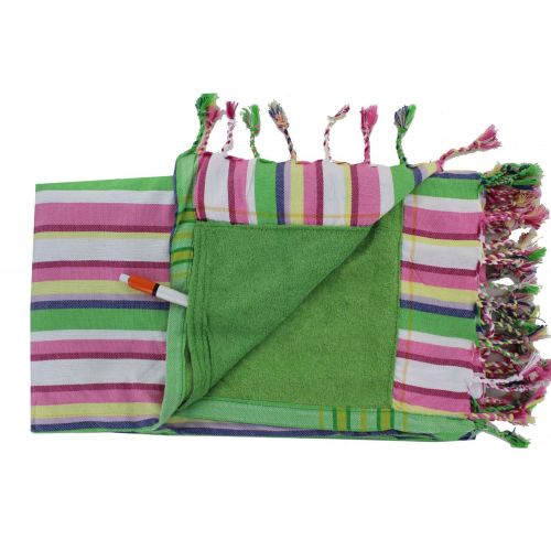 BIJOUX - Kikoy Serviette Plage Coton Couleur Rayé Rose Vert - LES POULETTES - Modalova