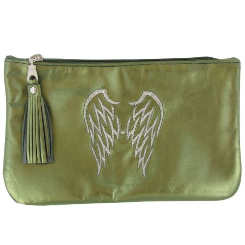 BIJOUX - V Pochette Sac Cuir Brodé Deux Ailes d'Ange Couleur - LES POULETTES - Modalova