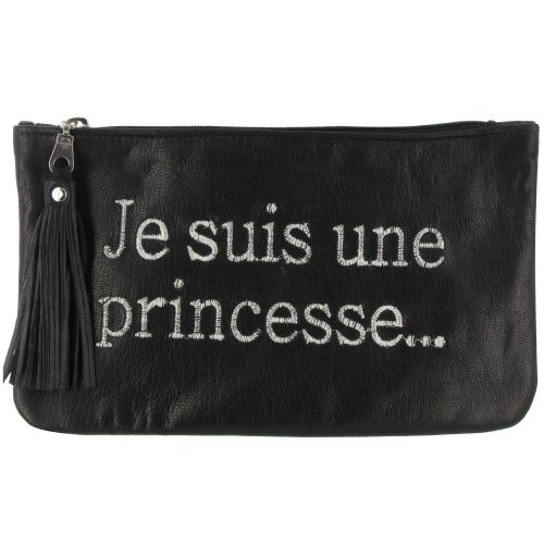 BIJOUX - Pochette Sac Cuir Brodé Je suis une Princesse Couleur - LES POULETTES - Modalova