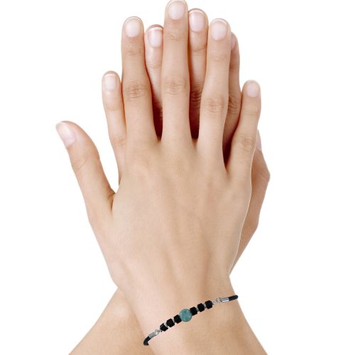 Bracelet Lien Cuir Noir Cylindre d'Agate Noire et Perle de La - LES POULETTES BIJOUX - Modalova