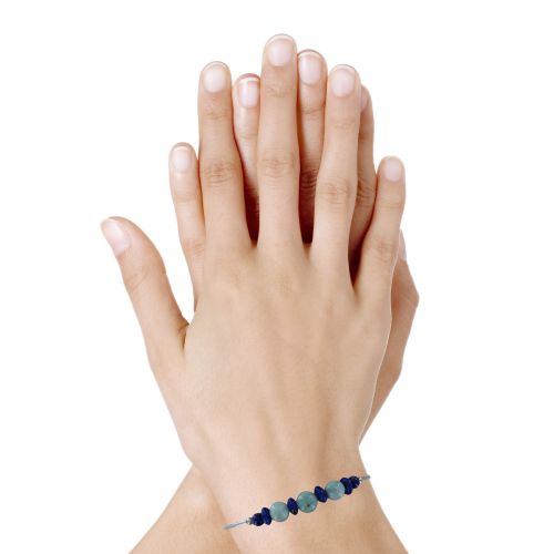 Bracelet Tubes Argent Perles de Lapis Lazuli et de Larimar - LES POULETTES BIJOUX - Modalova