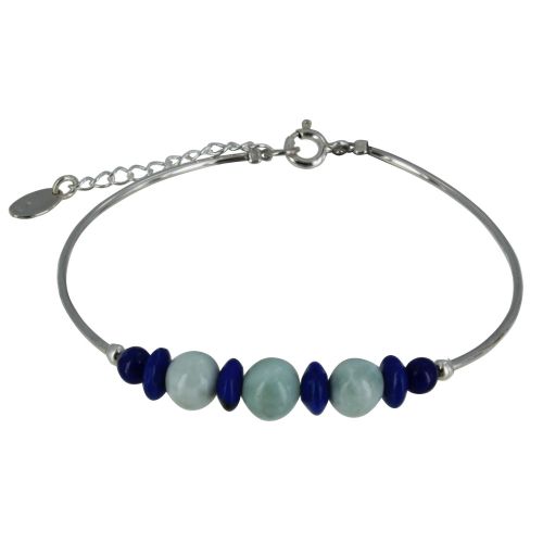 Bracelet Tubes Argent Perles de Lapis Lazuli et de Larimar - LES POULETTES BIJOUX - Modalova