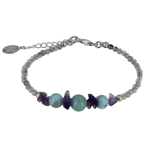 Bracelet Argent Pépites d'Améthyste et Perles de Larimar - LES POULETTES BIJOUX - Modalova