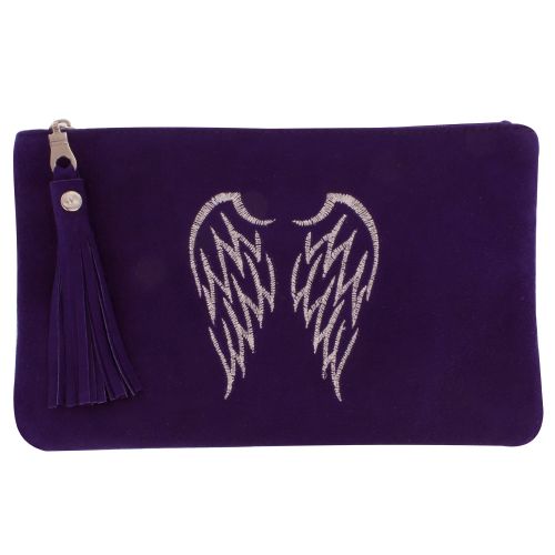BIJOUX - Pochette Sac Daim Brodé Deux Ailes d'Ange Couleur - LES POULETTES - Modalova