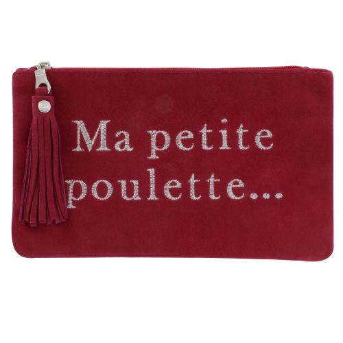 BIJOUX - Pochette Sac Daim Brodé Ma Petite Poulette Couleur - LES POULETTES - Modalova