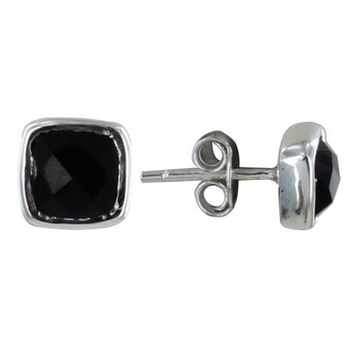 Boucle d'Oreilles Argent Clous Carré Facetté d'Onyx - LES POULETTES BIJOUX - Modalova
