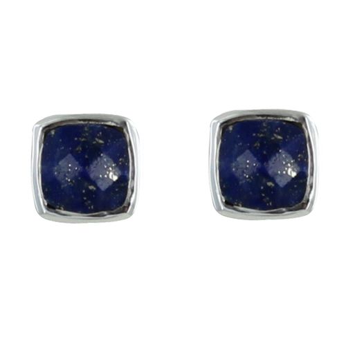 Boucle d'Oreilles Argent Clous Carré Facetté de Lapis Lazuli - LES POULETTES BIJOUX - Modalova