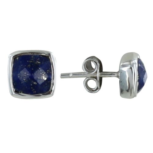 Boucle d'Oreilles Argent Clous Carré Facetté de Lapis Lazuli - LES POULETTES BIJOUX - Modalova