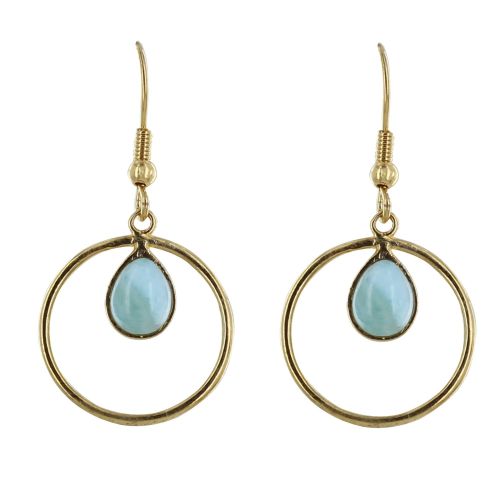 Boucles d'Oreilles Doré Cercle et Goutte de Larimar - LES POULETTES BIJOUX - Modalova