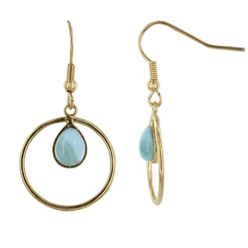 Boucles d'Oreilles Doré Cercle et Goutte de Larimar - LES POULETTES BIJOUX - Modalova
