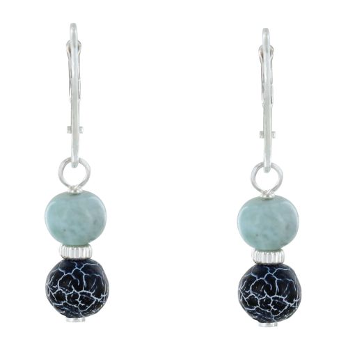 Boucles d'Oreilles Argent Dormeuse Rondelle de Larimar et Per - LES POULETTES BIJOUX - Modalova