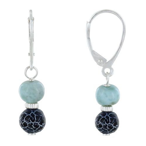 Boucles d'Oreilles Argent Dormeuse Rondelle de Larimar et Per - LES POULETTES BIJOUX - Modalova