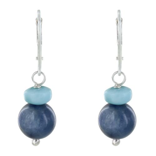 Boucles d'Oreilles Argent Dormeuse Rondelle de Larimar et Per - LES POULETTES BIJOUX - Modalova