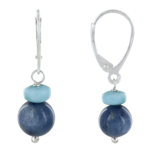 Boucles d'Oreilles Argent Dormeuse Rondelle de Larimar et Per - LES POULETTES BIJOUX - Modalova