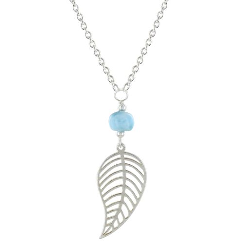 Collier Chaine Argent Rhodié Feuille et Perle de Larimar - LES POULETTES BIJOUX - Modalova