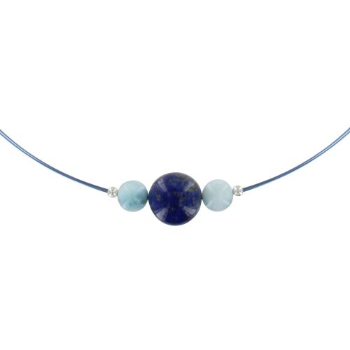 Collier Argent Câbles Perle de Lapis Lazuli et 2 Perles - LES POULETTES BIJOUX - Modalova