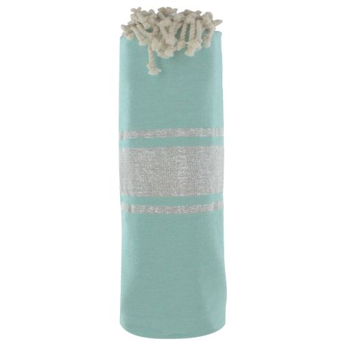 BIJOUX - Fouta Drap Plage et Hammam Coton Clair Rayé Lurex Argent - LES POULETTES - Modalova
