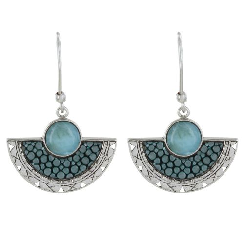 Boucles d'Oreilles Argent Eventail de Cuir et Perle de Larimar - LES POULETTES BIJOUX - Modalova