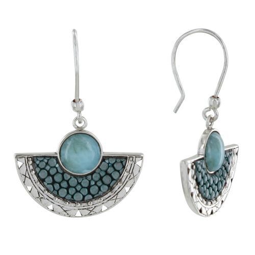 Boucles d'Oreilles Argent Eventail de Cuir et Perle de Larimar - LES POULETTES BIJOUX - Modalova