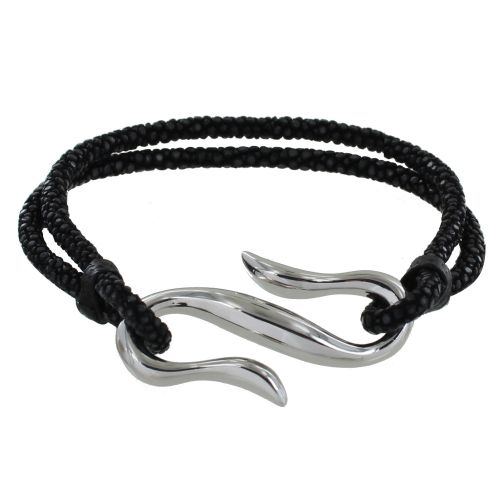 Bracelet Mixte en Laiton Rhodié Crochet et Cuir - 20cm - LES POULETTES BIJOUX - Modalova