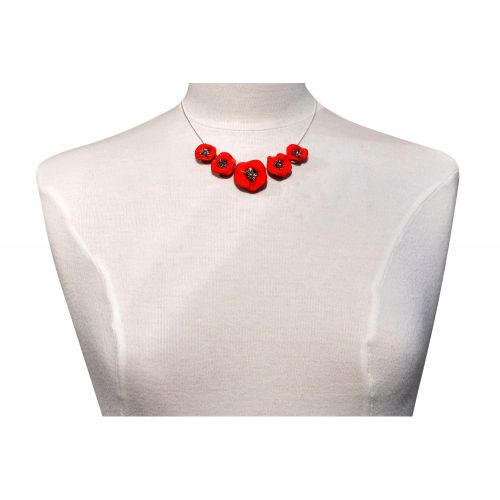 Collier Chaine Serpent Metal Argenté Cinq Coquelicots Céramiq - LES POULETTES BIJOUX - Modalova