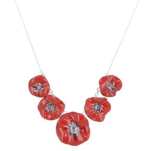 Collier Chaine Serpent Metal Argenté Cinq Coquelicots Céramiq - LES POULETTES BIJOUX - Modalova