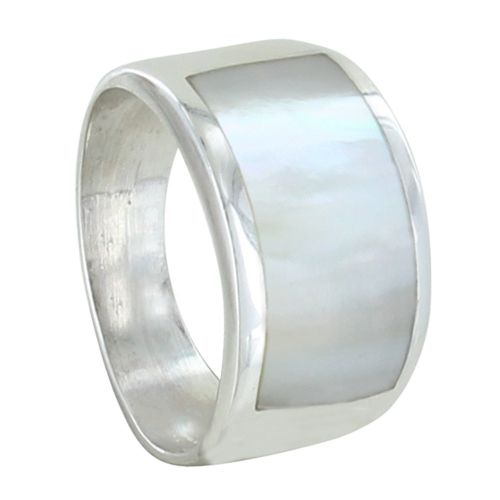 Bague Argent Anneau Large et Rectangle de Nacre Ivoire - tail - LES POULETTES BIJOUX - Modalova