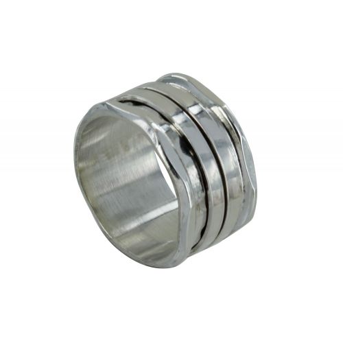 Bague Argent 925 Tube Martelé et ses Deux Anneaux Mobiles - t - LES POULETTES BIJOUX - Modalova