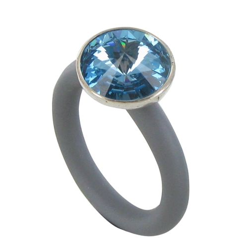 Bague Anneau Caoutchouc et Cristal Rond Turquoise - LES POULETTES BIJOUX - Modalova