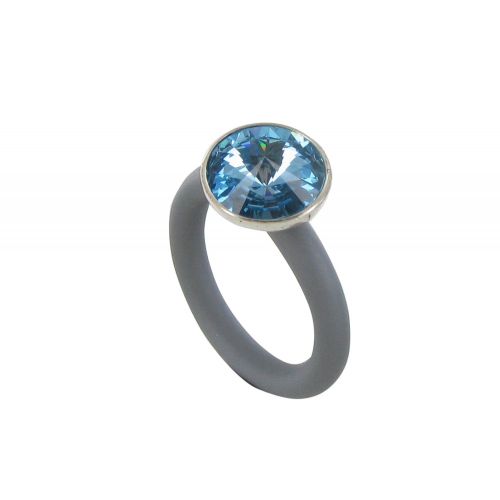Bague Anneau Caoutchouc et Cristal Rond Turquoise - LES POULETTES BIJOUX - Modalova