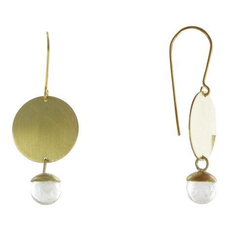 V Boucles d'Oreilles Laiton Pastille et Bulle de Verre Cristal - LES POULETTES BIJOUX - Modalova