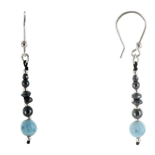 Boucles d'Oreilles Argent Perles d'Hématite et de Larimar - LES POULETTES BIJOUX - Modalova