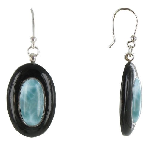 Boucles d'Oreilles Argent 925 Ovale Corne Noir et Larimar - LES POULETTES BIJOUX - Modalova