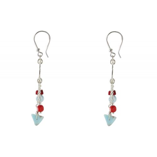 Boucles d'Oreilles Argent Chainettes Larimar et Bambou Rouge - LES POULETTES BIJOUX - Modalova