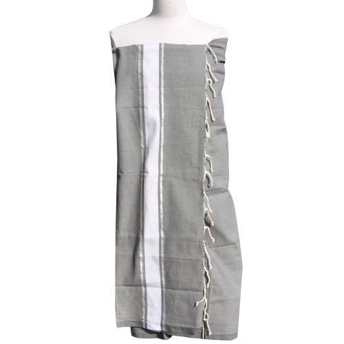 BIJOUX - V Fouta Drap Plage et Hammam Coton Kaki Rayé Blanc et Lurex A - LES POULETTES - Modalova