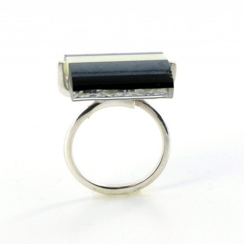 Bague Argent Rayures Verre Rectangle Noire Bicolore - Classics - LES POULETTES BIJOUX - Modalova