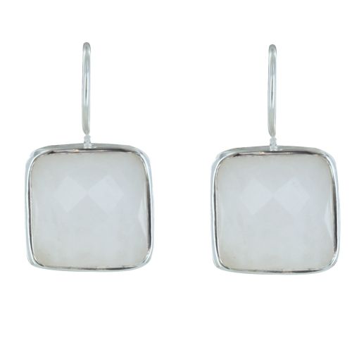 Boucles d'Oreilles Argent Crochet Carré Facettée d'Agate Blan - LES POULETTES BIJOUX - Modalova