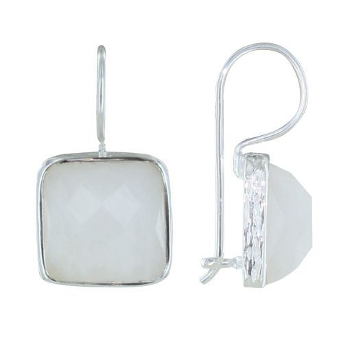 Boucles d'Oreilles Argent Crochet Carré Facettée d'Agate Blan - LES POULETTES BIJOUX - Modalova