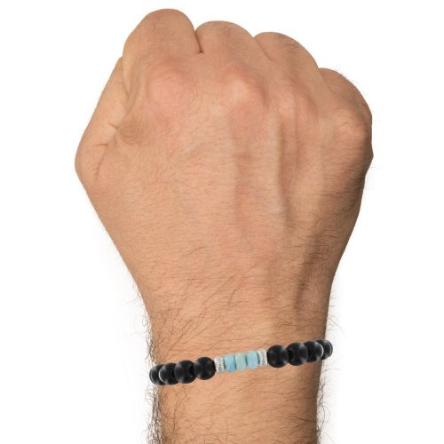 Bracelet Perles d'Ebènes et Trois Anneaux de Larimar - LES POULETTES BIJOUX - Modalova