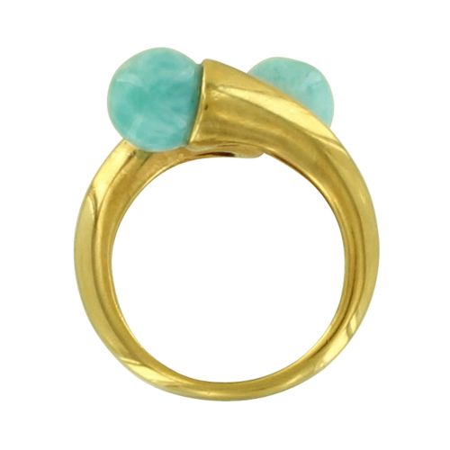 Bague Plaqué Or Deux Perles de Larimar - taille 54 - LES POULETTES BIJOUX - Modalova